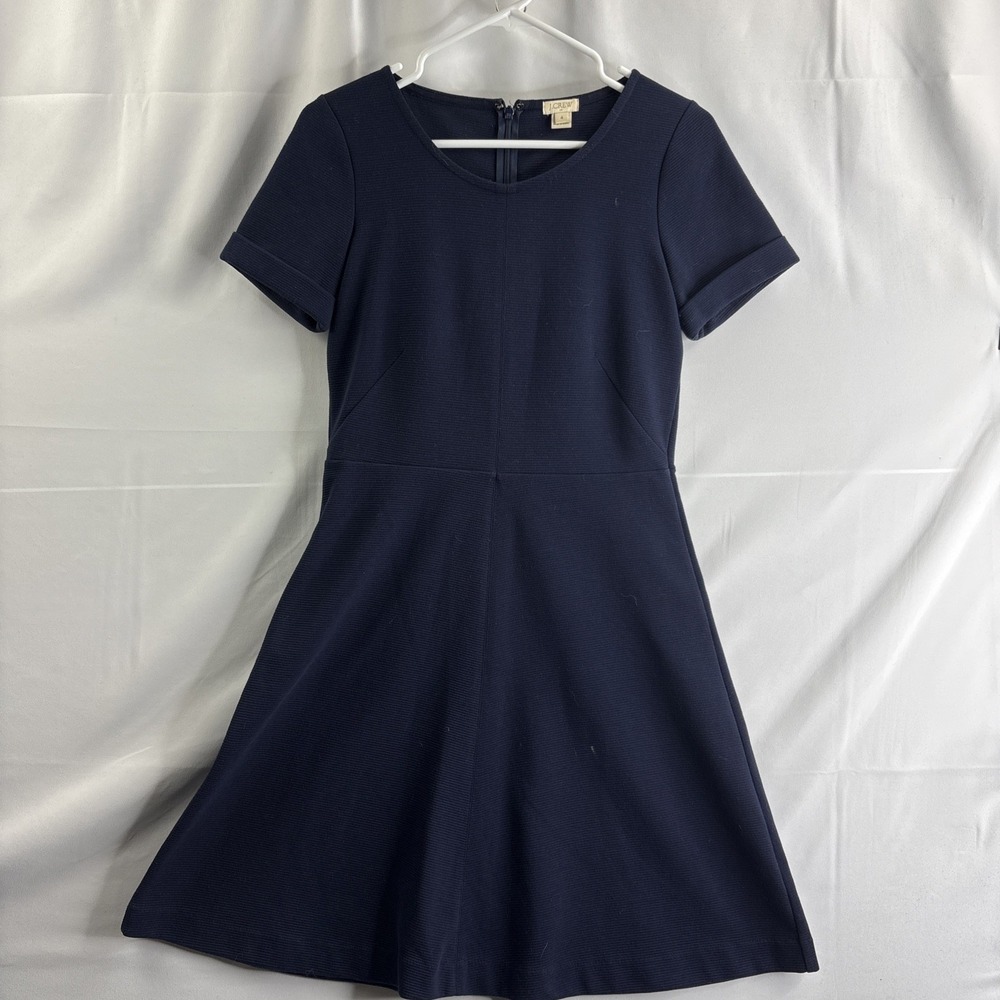J Crew Dress Women's Size 4 Dark Blue Rolled Short Sleeve Party Casual
